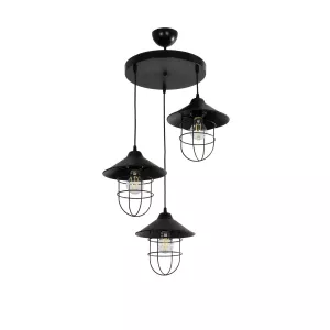 CAGE  Vintage Κρεμαστό Φωτιστικό Καμπάνα Τρίφωτο 3 x E27 IP20 Μαύρο Μέταλλο - Μ30 x Π30 x Υ80cm