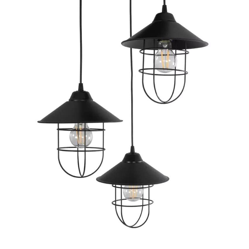 CAGE  Vintage Κρεμαστό Φωτιστικό Καμπάνα Τρίφωτο 3 x E27 IP20 Μαύρο Μέταλλο - Μ30 x Π30 x Υ80cm