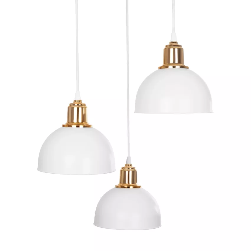 ΗUT  Vintage Κρεμαστό Φωτιστικό Καμπάνα Τρίφωτο 3 x E27 IP20 Λευκό με Χρυσό Πλαστικό - Μ40 x Π40 x Υ76cm