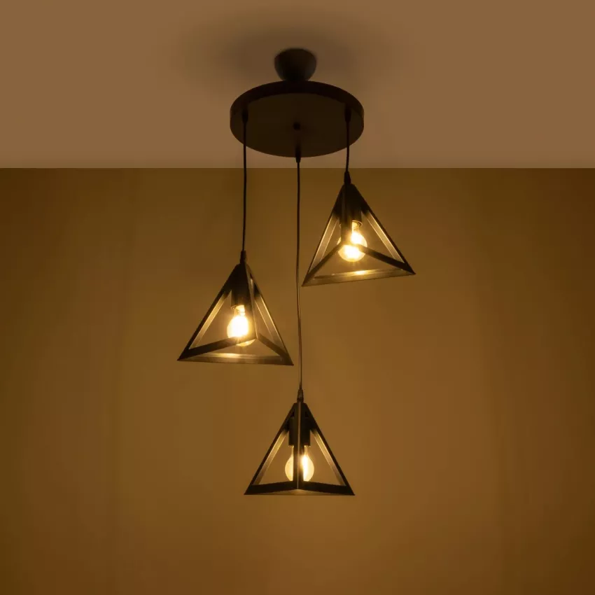 TRIANGLE  Μοντέρνο Κρεμαστό Φωτιστικό Καμπάνα Τρίφωτο 3 x E27 IP20 Μαύρο Πλαστικό - Μ50 x Π50 x Υ80cm