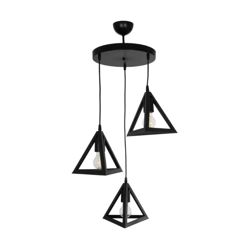 TRIANGLE  Μοντέρνο Κρεμαστό Φωτιστικό Καμπάνα Τρίφωτο 3 x E27 IP20 Μαύρο Πλαστικό - Μ50 x Π50 x Υ80cm