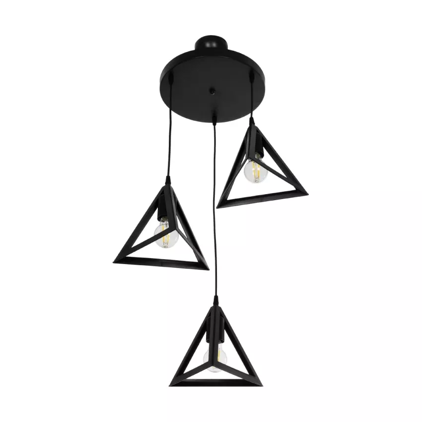 TRIANGLE  Μοντέρνο Κρεμαστό Φωτιστικό Καμπάνα Τρίφωτο 3 x E27 IP20 Μαύρο Πλαστικό - Μ50 x Π50 x Υ80cm
