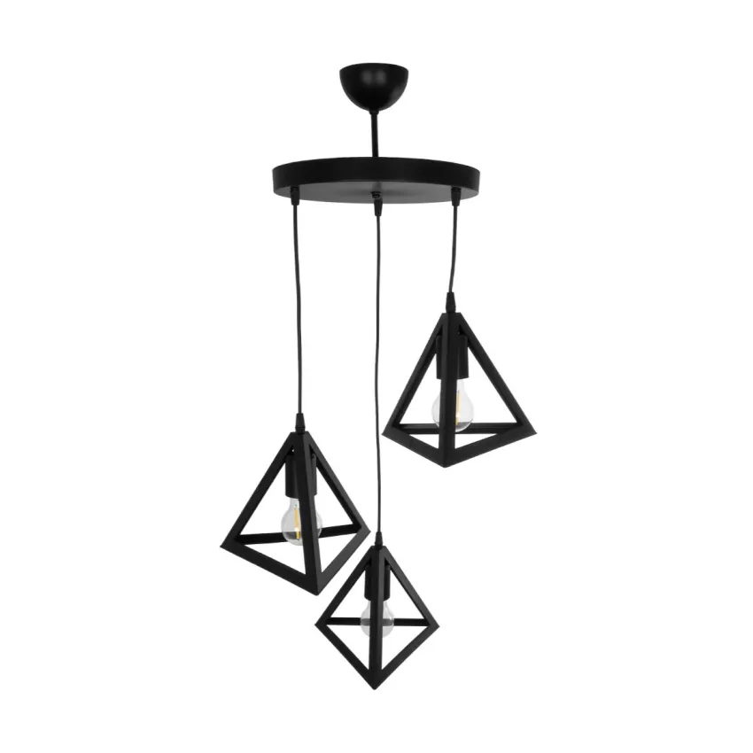 TRIANGLE  Μοντέρνο Κρεμαστό Φωτιστικό Καμπάνα Τρίφωτο 3 x E27 IP20 Μαύρο Πλαστικό - Μ50 x Π50 x Υ80cm