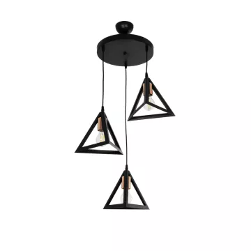 GLOBOSTAR® TRIANGLE  Μοντέρνο Κρεμαστό Φωτιστικό Οροφής με Ντουί 3 x E27 AC 220-240V IP20 - Μάυρο & Χάλκινο - Μ67 x Π67 x Υ50cm