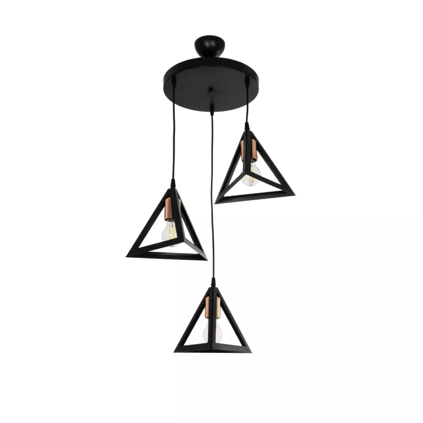 GLOBOSTAR® TRIANGLE  Μοντέρνο Κρεμαστό Φωτιστικό Οροφής με Ντουί 3 x E27 AC 220-240V IP20 - Μάυρο & Χάλκινο - Μ67 x Π67 x Υ50cm