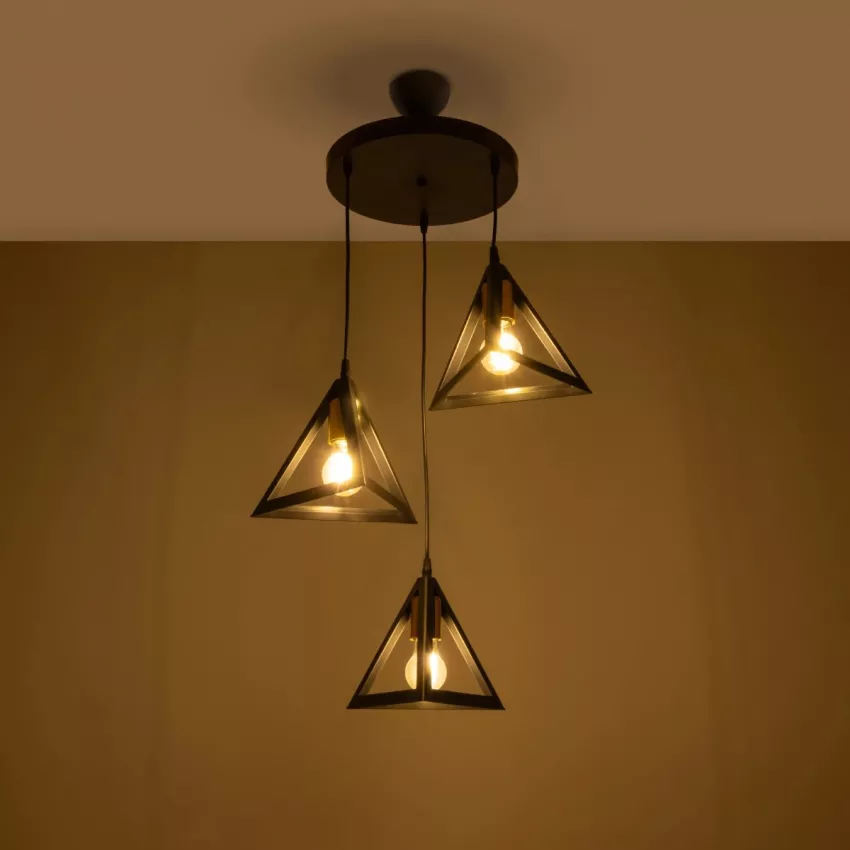 GLOBOSTAR® TRIANGLE  Μοντέρνο Κρεμαστό Φωτιστικό Οροφής με Ντουί 3 x E27 AC 220-240V IP20 - Μάυρο & Χάλκινο - Μ67 x Π67 x Υ50cm