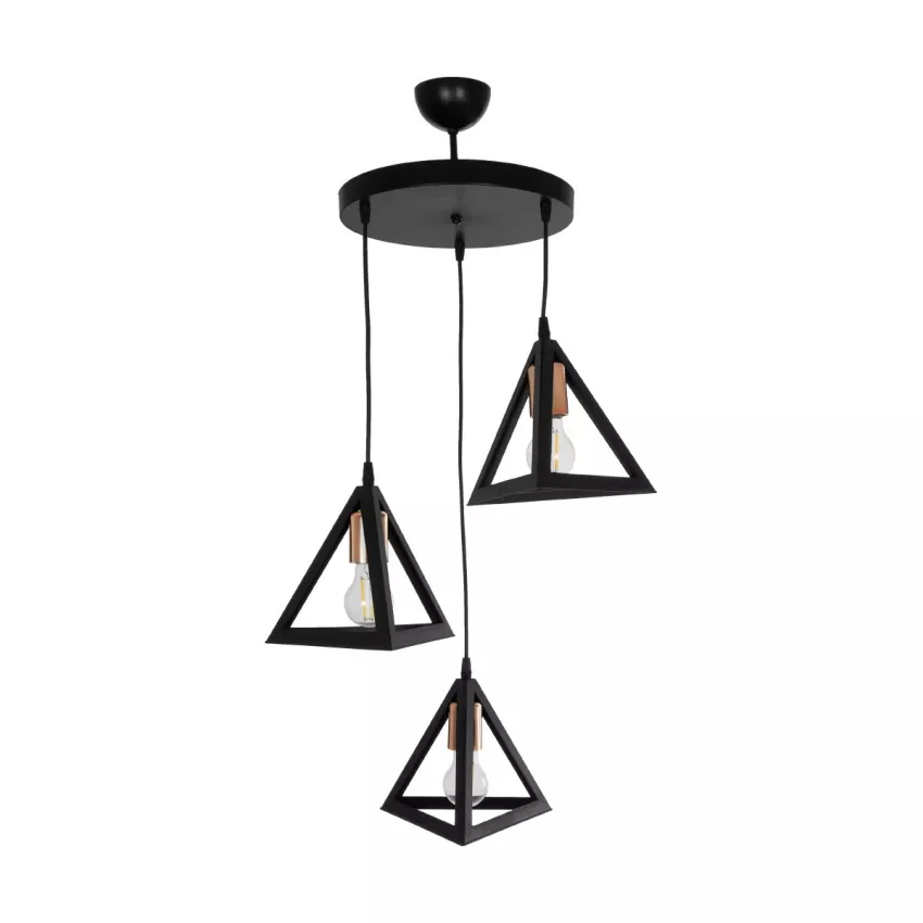 GLOBOSTAR® TRIANGLE  Μοντέρνο Κρεμαστό Φωτιστικό Οροφής με Ντουί 3 x E27 AC 220-240V IP20 - Μάυρο & Χάλκινο - Μ67 x Π67 x Υ50cm
