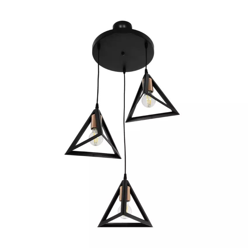 GLOBOSTAR® TRIANGLE  Μοντέρνο Κρεμαστό Φωτιστικό Οροφής με Ντουί 3 x E27 AC 220-240V IP20 - Μάυρο & Χάλκινο - Μ67 x Π67 x Υ50cm