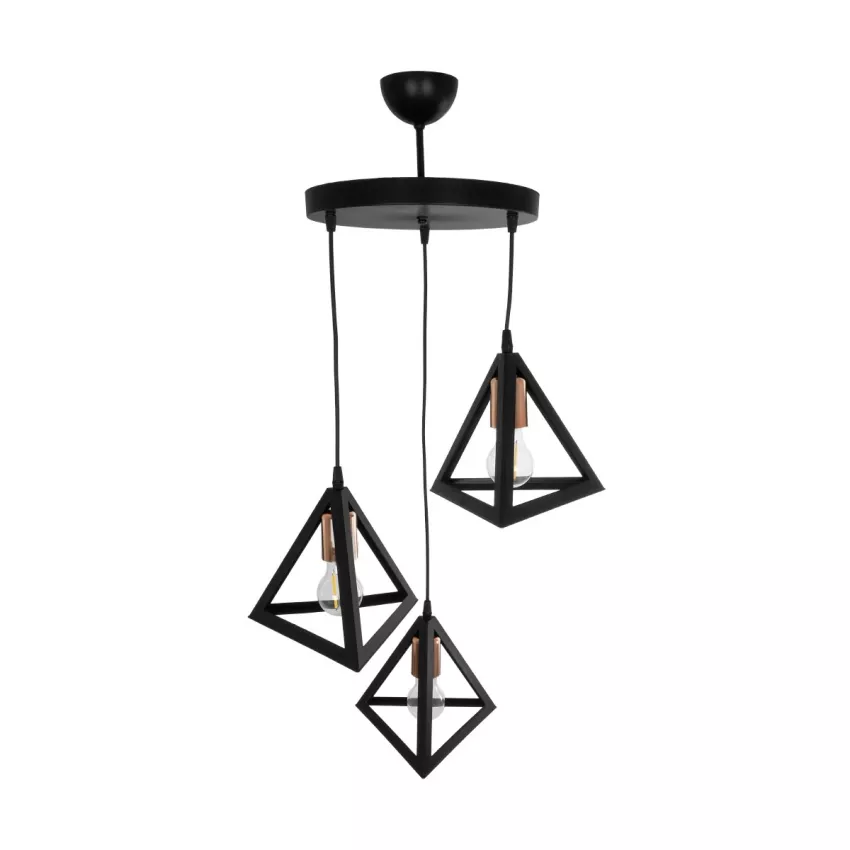 GLOBOSTAR® TRIANGLE  Μοντέρνο Κρεμαστό Φωτιστικό Οροφής με Ντουί 3 x E27 AC 220-240V IP20 - Μάυρο & Χάλκινο - Μ67 x Π67 x Υ50cm
