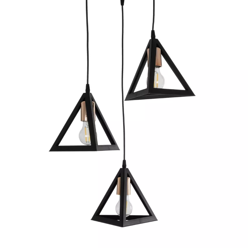 GLOBOSTAR® TRIANGLE  Μοντέρνο Κρεμαστό Φωτιστικό Οροφής με Ντουί 3 x E27 AC 220-240V IP20 - Μάυρο & Χάλκινο - Μ67 x Π67 x Υ50cm