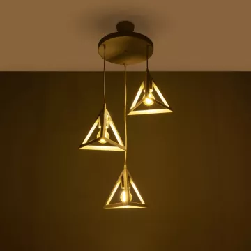 TRIANGLE  Μοντέρνο Κρεμαστό Φωτιστικό Καμπάνα Τρίφωτο 3 x E27 IP20 Λευκό με Χρυσό Πλαστικό - Μ50 x Π50 x Υ80cm