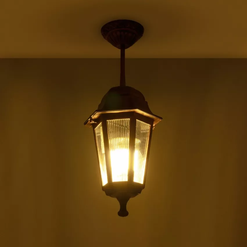 VITRO  Vintage Κρεμαστό Φωτιστικό Φαναράκι Μονόφωτο 1 x E27 IP44 Χάλκινο Πλαστικό Σώμα - Μ16 x Π16 x Υ48cm