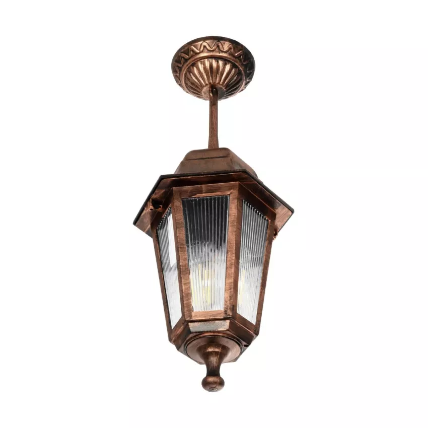 VITRO  Vintage Κρεμαστό Φωτιστικό Φαναράκι Μονόφωτο 1 x E27 IP44 Χάλκινο Πλαστικό Σώμα - Μ16 x Π16 x Υ48cm