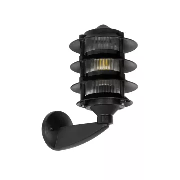 LANTERNA  Μοντέρνο Επιτοίχιο Φωτιστικό Φαναράκι Μονόφωτο 1 x E27 IP44 Μαύρο Πλαστικό Σώμα - Μ24 x Π16 x Υ27.5cm