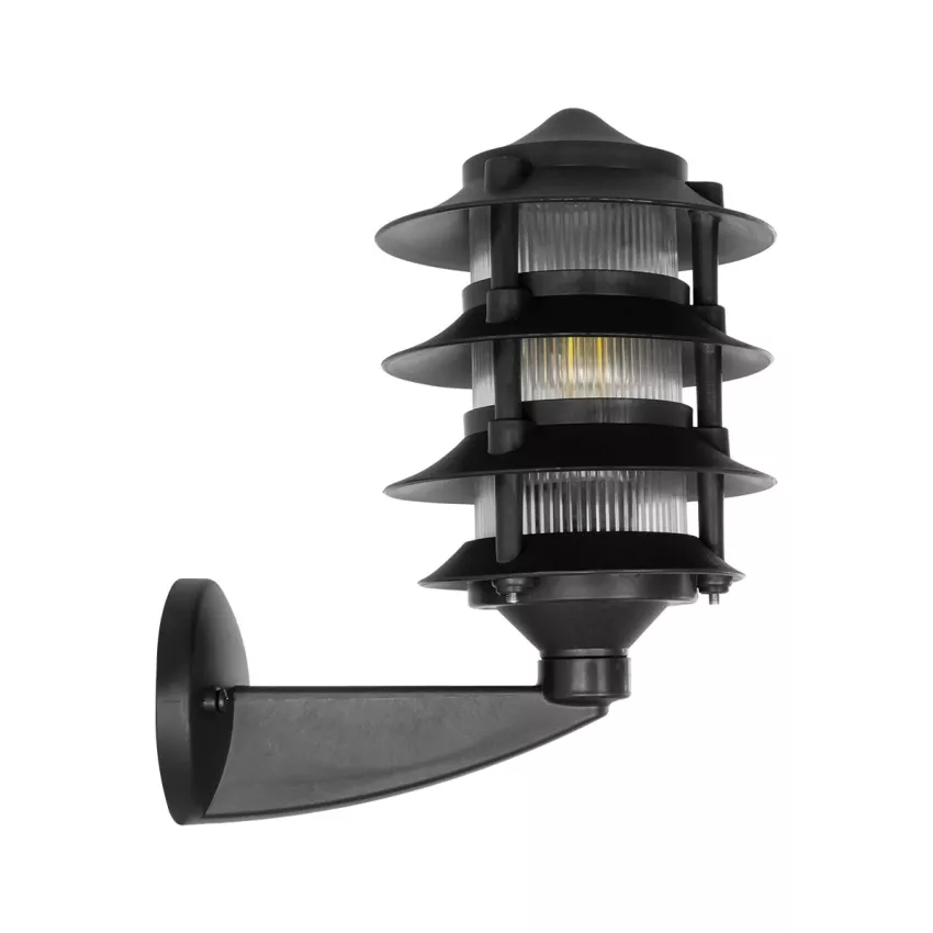 LANTERNA  Μοντέρνο Επιτοίχιο Φωτιστικό Φαναράκι Μονόφωτο 1 x E27 IP44 Μαύρο Πλαστικό Σώμα - Μ24 x Π16 x Υ27.5cm