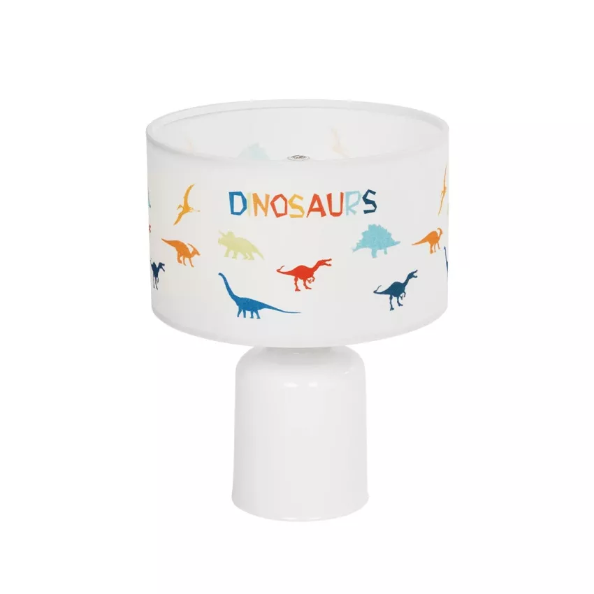 DINO  Παιδικό Eπιτραπέζιο Φωτιστικό Πορτατίφ Μονόφωτο 1 x E27 IP20 Πολύχρωμο Ύφασμα με Λευκό Πλαστικό - Μ24 x Π24 x Υ32cm