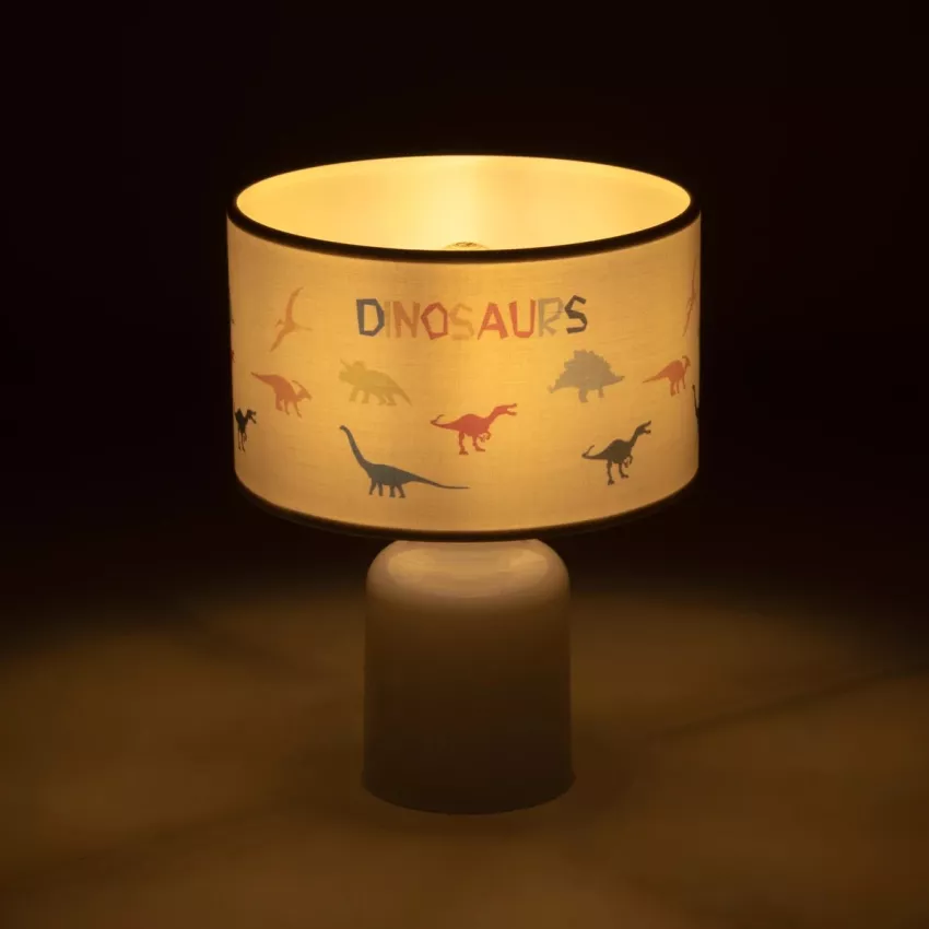 DINO  Παιδικό Eπιτραπέζιο Φωτιστικό Πορτατίφ Μονόφωτο 1 x E27 IP20 Πολύχρωμο Ύφασμα με Λευκό Πλαστικό - Μ24 x Π24 x Υ32cm