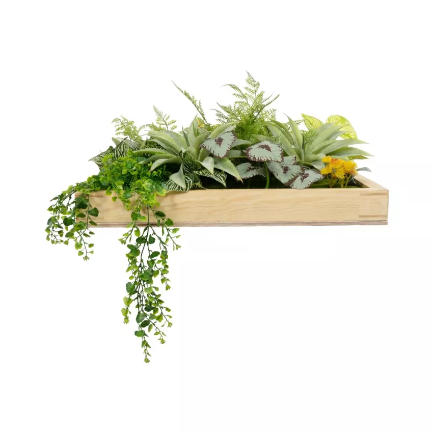 Τεχνητός Κήπος VARIOUS   Τεχνητό Διακοσμητικό Φυλλωσιάς σε Ξύλινο Πάνελ  - Κάθετος Κήπος Μιξ Μ60 x Π60 x Υ32cm