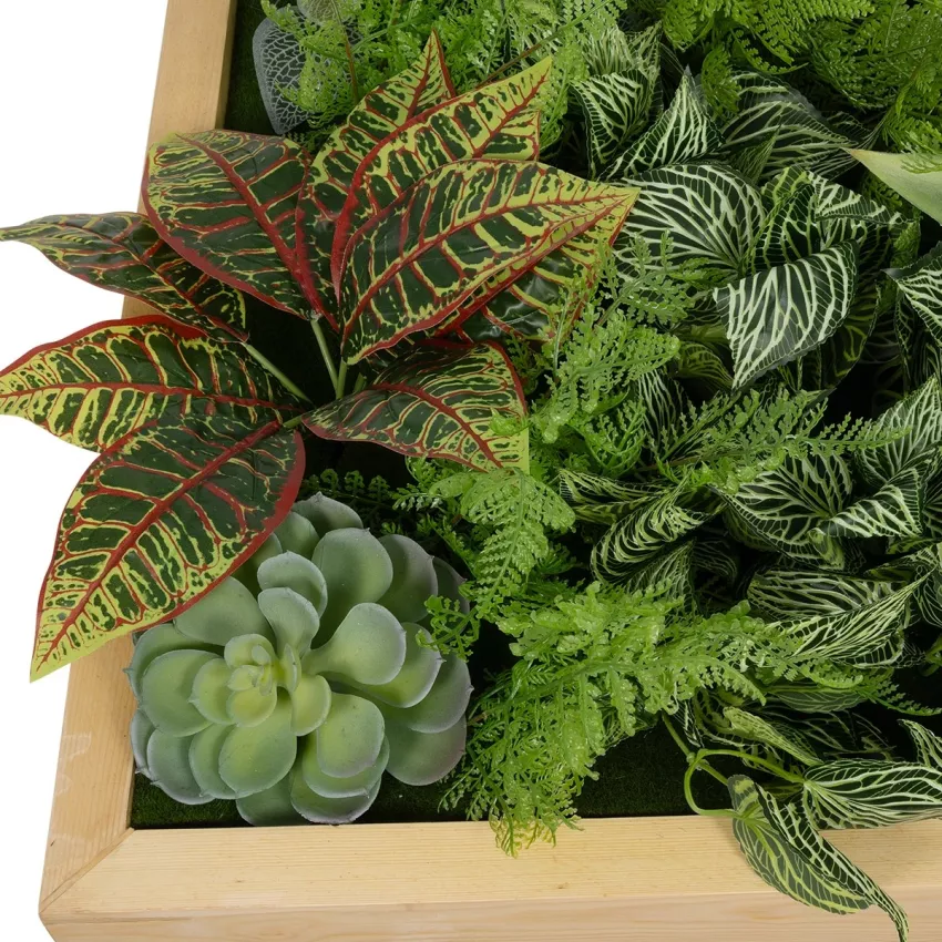 Τεχνητός Κήπος VARIOUS   Τεχνητό Διακοσμητικό Φυλλωσιάς σε Ξύλινο Πάνελ  - Κάθετος Κήπος Μιξ Μ60 x Π60 x Υ32cm