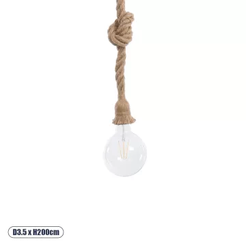 GLOBOSTAR® ROPE  Boho Κρεμαστό Φωτιστικό Οροφής με Ντουί 1 x E27 AC 220-240V IP20 - Μπεζ - Μ3.5 x Π3.5 x Υ200cm
