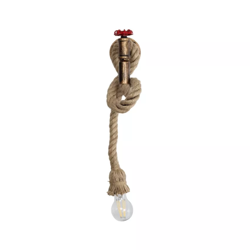 TROUVER  Vintage Επιτοίχιο Φωτιστικό Απλίκα Μονόφωτο 1 x E27 IP20 Μπρούτζινο & Κόκκινο Μέταλλο με Μπεζ Σχοινί Μ14.5 x Π3.3 x Υ16cm