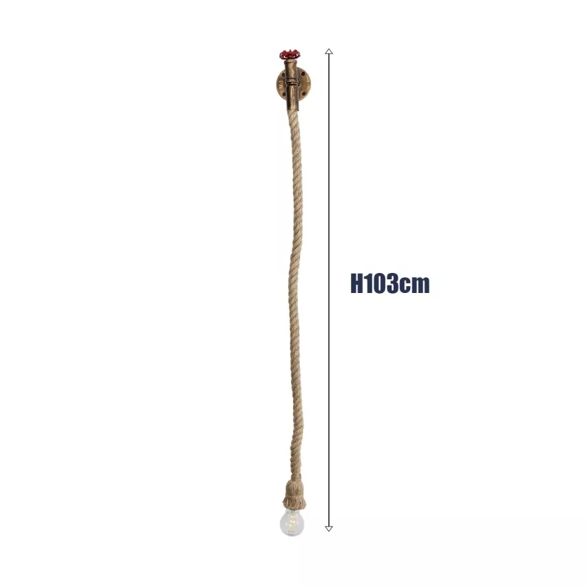 TROUVER  Vintage Επιτοίχιο Φωτιστικό Απλίκα Μονόφωτο 1 x E27 IP20 Μπρούτζινο & Κόκκινο Μέταλλο με Μπεζ Σχοινί Μ14.5 x Π3.3 x Υ16cm