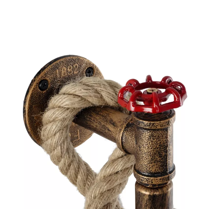 TROUVER  Vintage Επιτοίχιο Φωτιστικό Απλίκα Μονόφωτο 1 x E27 IP20 Μπρούτζινο & Κόκκινο Μέταλλο με Μπεζ Σχοινί Μ14.5 x Π3.3 x Υ16cm