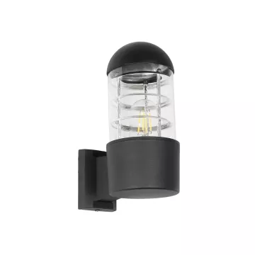 NEWI  Μοντέρνο Επιτοίχιο Φωτιστικό Απλίκα Μονόφωτο 1 x E27 IP20 Μαύρο & Ασημί Μέταλλο με Διάφανο Γυαλί - Μ11 x Π17 x Υ23cm