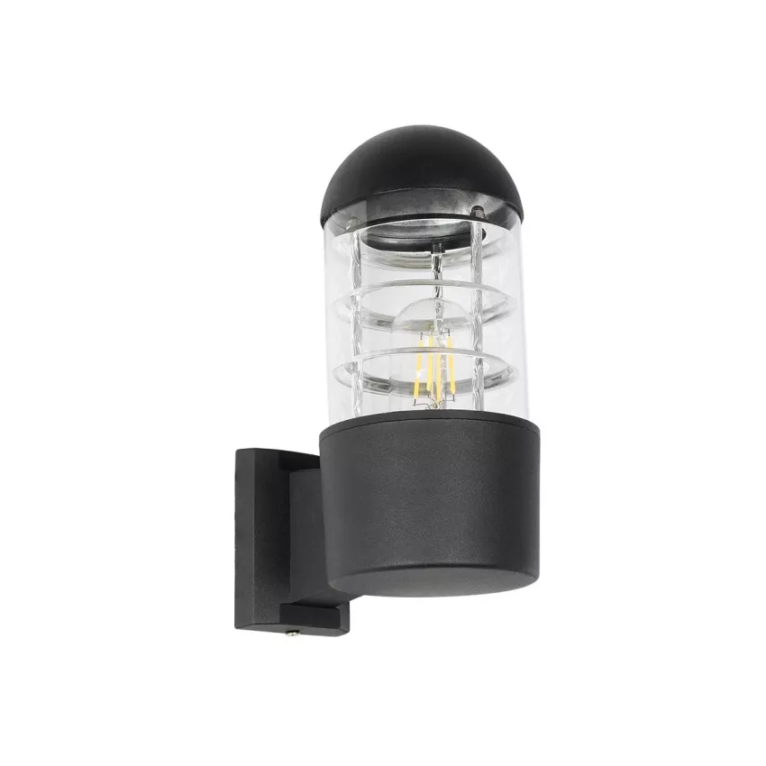 NEWI  Μοντέρνο Επιτοίχιο Φωτιστικό Απλίκα Μονόφωτο 1 x E27 IP20 Μαύρο & Ασημί Μέταλλο με Διάφανο Γυαλί - Μ11 x Π17 x Υ23cm