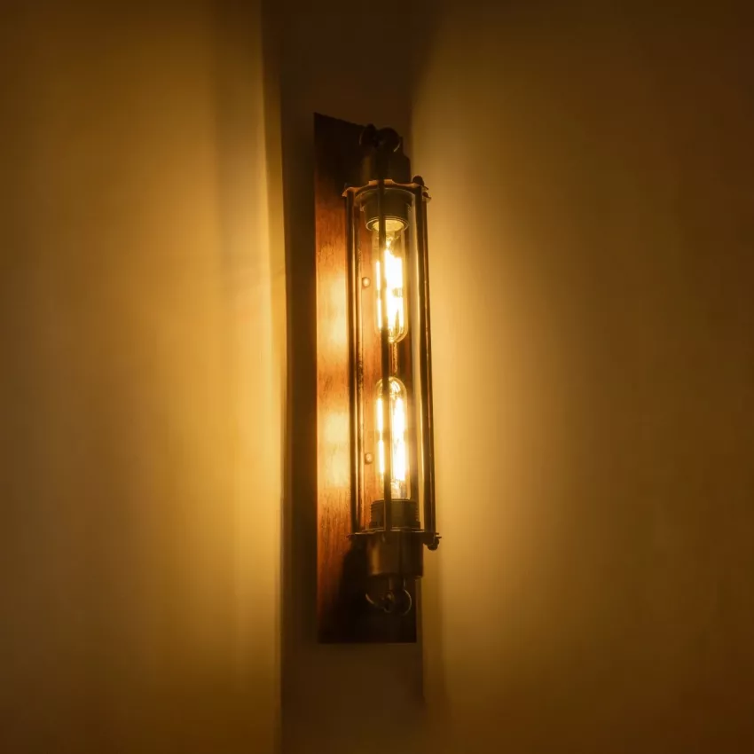 GLOBOSTAR® BESPOKE  Vintage Φωτιστικό Τοίχου - Απλίκα με Ντουί 2 x E27 AC 220-240V IP20 - Χάλκινο Εφέ Σκουριάς - Μ10 x Π11 x Υ47cm