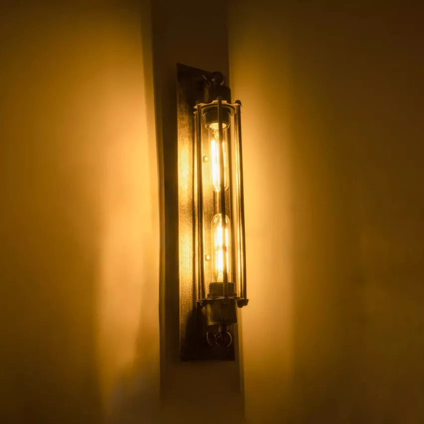 BESPOKE  Vintage Επιτοίχιο Φωτιστικό Απλίκα Δίφωτο 2 x E27 IP20 Μπρούτζινο Μέταλλο - Μ9.5 x Π10 x Υ47cm