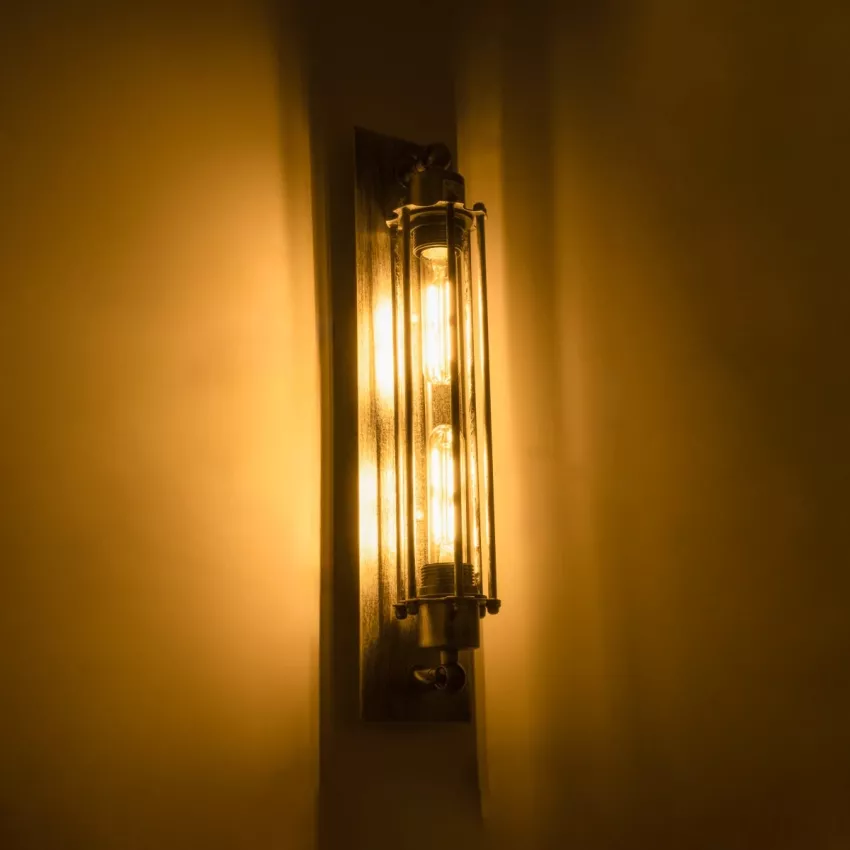 BESPOKE  Vintage Επιτοίχιο Φωτιστικό Απλίκα Δίφωτο 2 x E27 IP20 Ασημί Μέταλλο - Μ9.5 x Π10 x Υ47cm