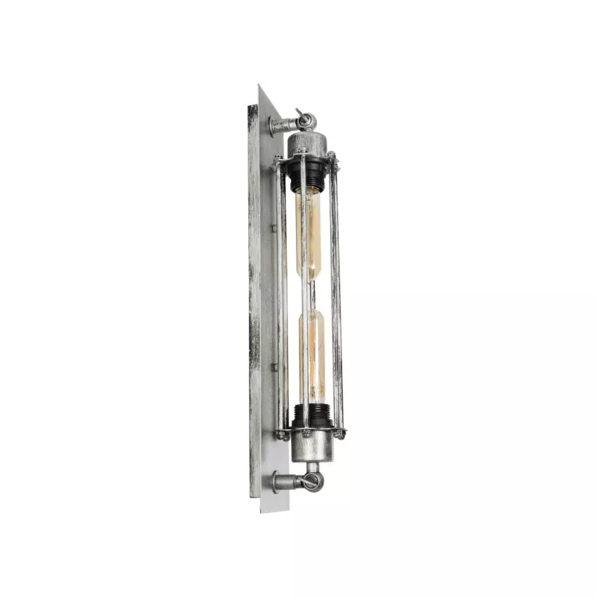 BESPOKE  Vintage Επιτοίχιο Φωτιστικό Απλίκα Δίφωτο 2 x E27 IP20 Ασημί Μέταλλο - Μ9.5 x Π10 x Υ47cm