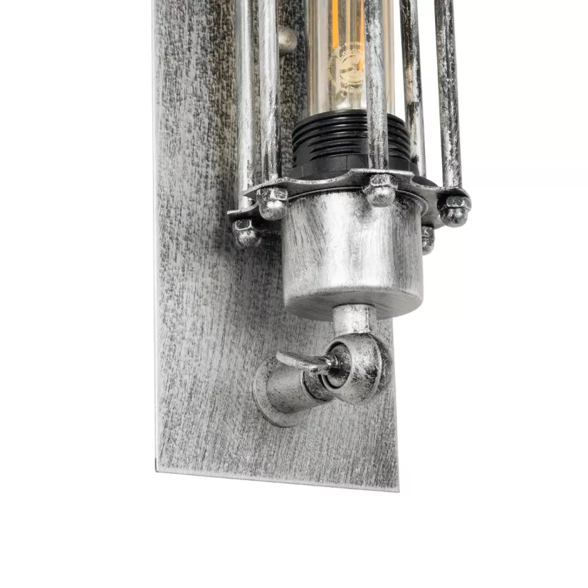 BESPOKE  Vintage Επιτοίχιο Φωτιστικό Απλίκα Δίφωτο 2 x E27 IP20 Ασημί Μέταλλο - Μ9.5 x Π10 x Υ47cm