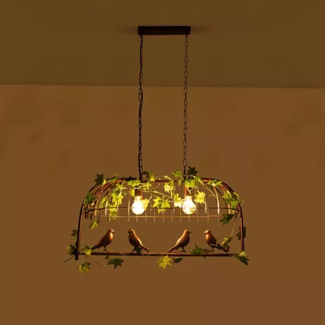 NEST  Vintage Κρεμαστό Φωτιστικό Φιγούρα Δίφωτο 2 x E27 IP20 Χάλκινο Μέταλλο με Πράσινο Πλαστικό - Μ73.6 x Π37.5 x Y38.5cm