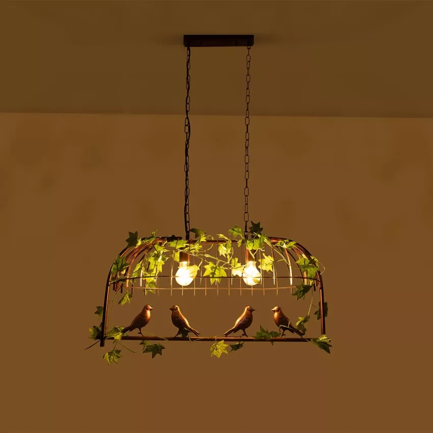 NEST  Vintage Κρεμαστό Φωτιστικό Φιγούρα Δίφωτο 2 x E27 IP20 Χάλκινο Μέταλλο με Πράσινο Πλαστικό - Μ73.6 x Π37.5 x Y38.5cm