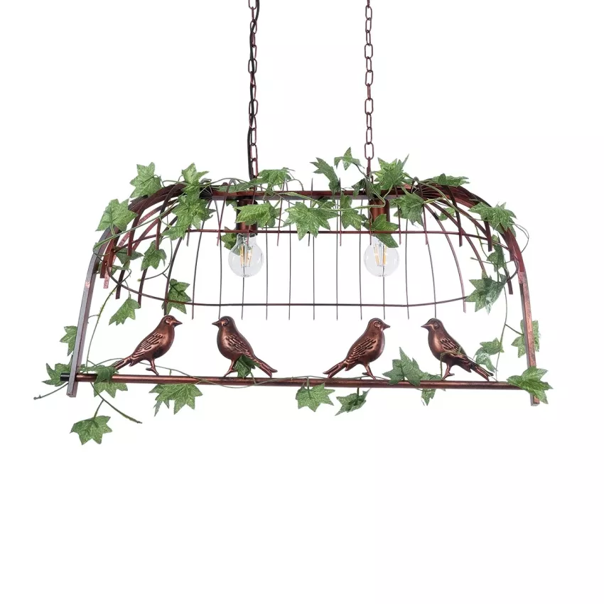 NEST  Vintage Κρεμαστό Φωτιστικό Φιγούρα Δίφωτο 2 x E27 IP20 Χάλκινο Μέταλλο με Πράσινο Πλαστικό - Μ73.6 x Π37.5 x Y38.5cm