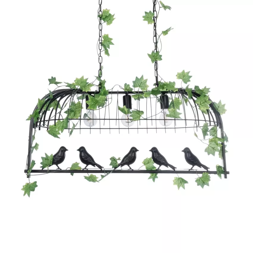 NEST  Vintage Κρεμαστό Φωτιστικό Φιγούρα Τρίφωτο 3 x E27 IP20 Μαύρο Μέταλλο με Πράσινο Πλαστικό - Μ85.5 x Π37.5 x Y38cm