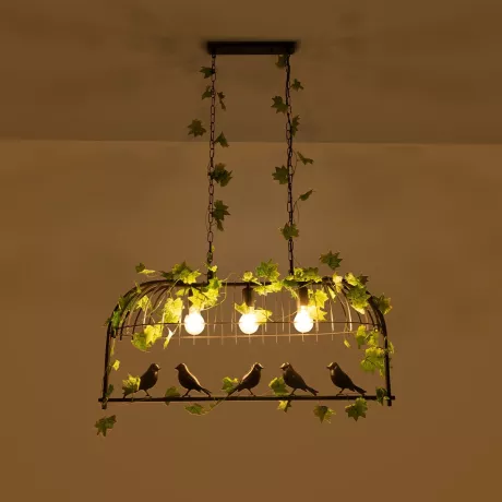 NEST  Vintage Κρεμαστό Φωτιστικό Φιγούρα Τρίφωτο 3 x E27 IP20 Μαύρο Μέταλλο με Πράσινο Πλαστικό - Μ85.5 x Π37.5 x Y38cm