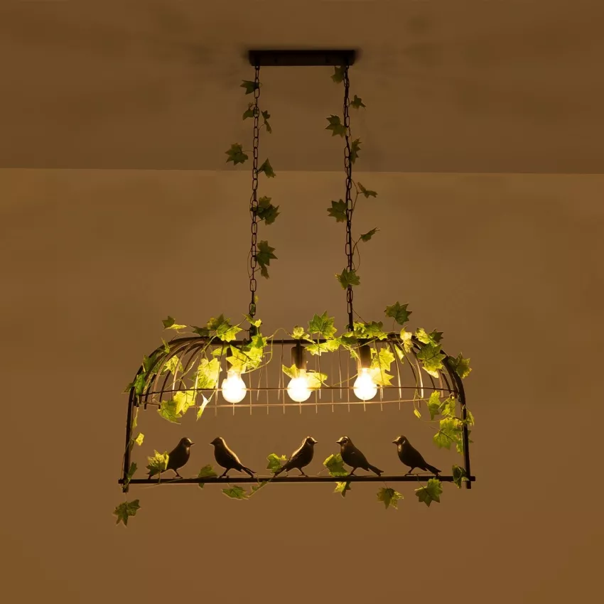 NEST  Vintage Κρεμαστό Φωτιστικό Φιγούρα Τρίφωτο 3 x E27 IP20 Μαύρο Μέταλλο με Πράσινο Πλαστικό - Μ85.5 x Π37.5 x Y38cm