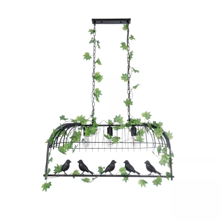 NEST  Vintage Κρεμαστό Φωτιστικό Φιγούρα Τρίφωτο 3 x E27 IP20 Μαύρο Μέταλλο με Πράσινο Πλαστικό - Μ85.5 x Π37.5 x Y38cm