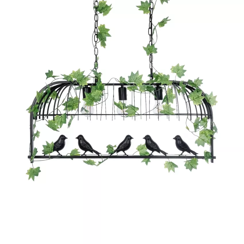 NEST  Vintage Κρεμαστό Φωτιστικό Φιγούρα Τρίφωτο 3 x E27 IP20 Μαύρο Μέταλλο με Πράσινο Πλαστικό - Μ85.5 x Π37.5 x Y38cm