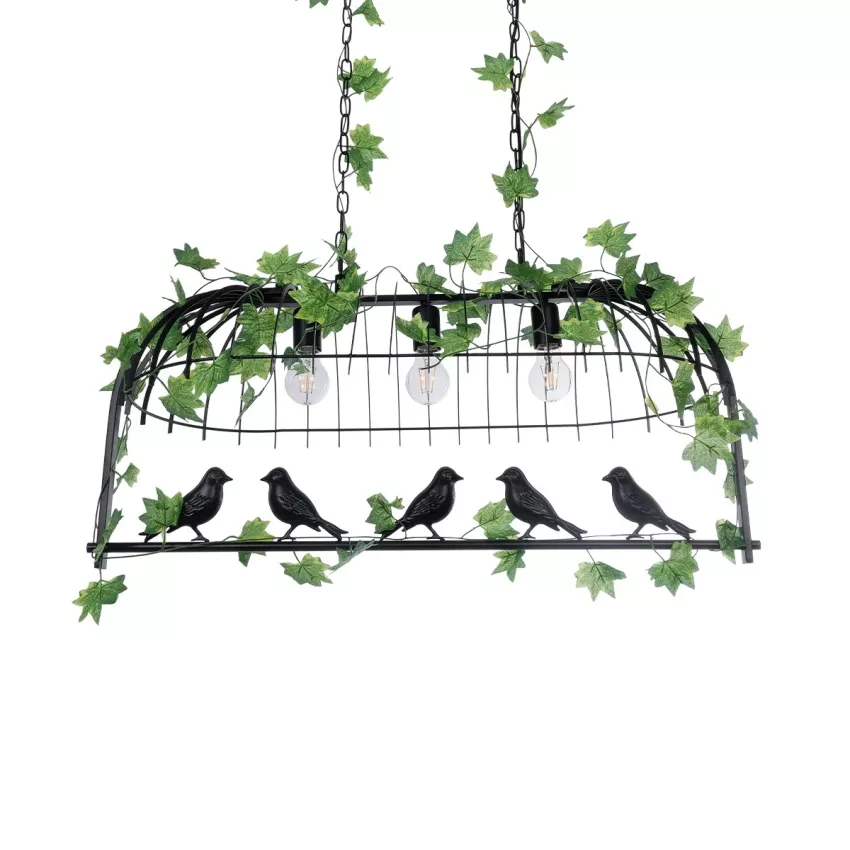 NEST  Vintage Κρεμαστό Φωτιστικό Φιγούρα Τρίφωτο 3 x E27 IP20 Μαύρο Μέταλλο με Πράσινο Πλαστικό - Μ85.5 x Π37.5 x Y38cm