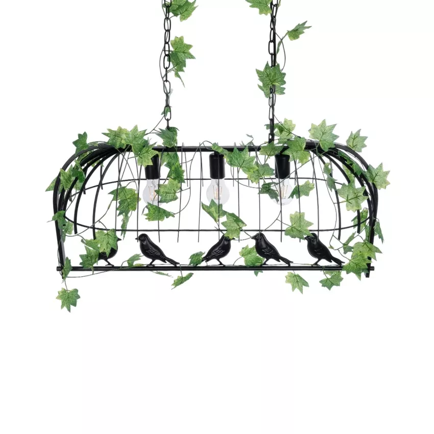 NEST  Vintage Κρεμαστό Φωτιστικό Φιγούρα Τρίφωτο 3 x E27 IP20 Μαύρο Μέταλλο με Πράσινο Πλαστικό - Μ85.5 x Π37.5 x Y38cm