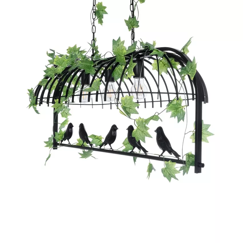 NEST  Vintage Κρεμαστό Φωτιστικό Φιγούρα Τρίφωτο 3 x E27 IP20 Μαύρο Μέταλλο με Πράσινο Πλαστικό - Μ85.5 x Π37.5 x Y38cm