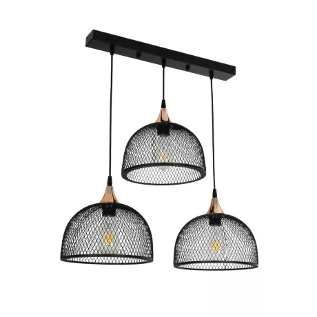 GLOBOSTAR® GLIND  Vintage Κρεμαστό Φωτιστικό Οροφής με Ντουί 3 x E27 AC 220-240V IP20 - Μαύρο - Μ55 x Π25 x Υ70cm