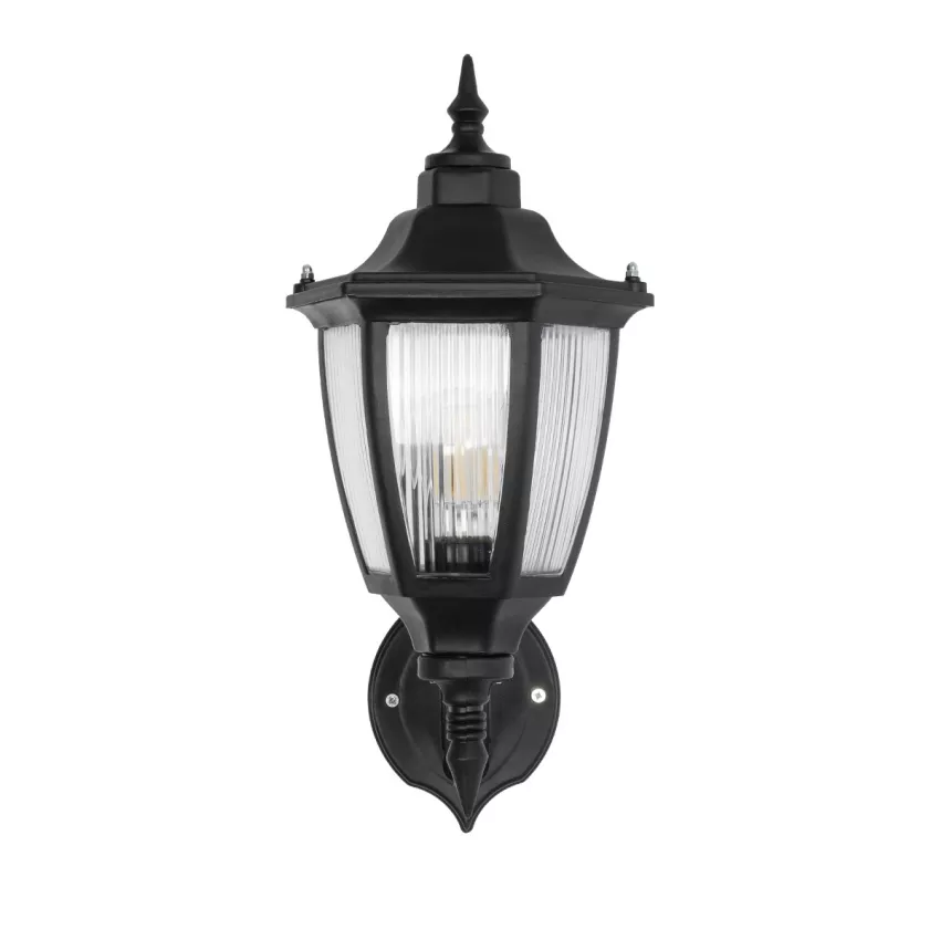 ENGLAND  Vintage Επιτοίχιο Φωτιστικό Φαναράκι Μονόφωτο 1 x E27 IP44 Μαύρο Πλαστικό - Μ20 x Π20 x Υ30cm