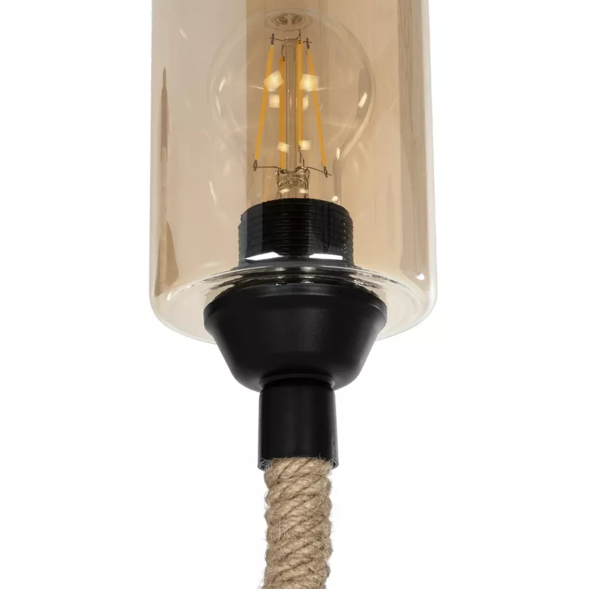 RIFT  Vintage Επιτοίχιο Φωτιστικό Απλίκα Σχοινί Μονόφωτο 1 x E27 IP20 Μαύρο Μέταλλο με Μπεζ Σχοινί με Φιμέ Γυαλί - Μ22.5 x Π22.5 x Υ28.5cm