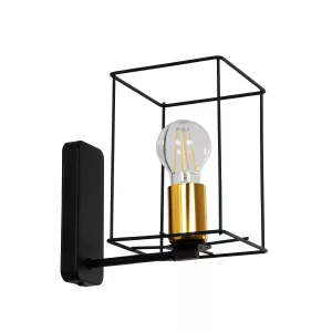CYRA  Μοντέρνο Επιτοίχιο Φωτιστικό Απλίκα Μονόφωτο 1 x E27 IP20 Μαύρο & Χρυσό Μέταλλο - Μ21 x Π21 x Υ19cm