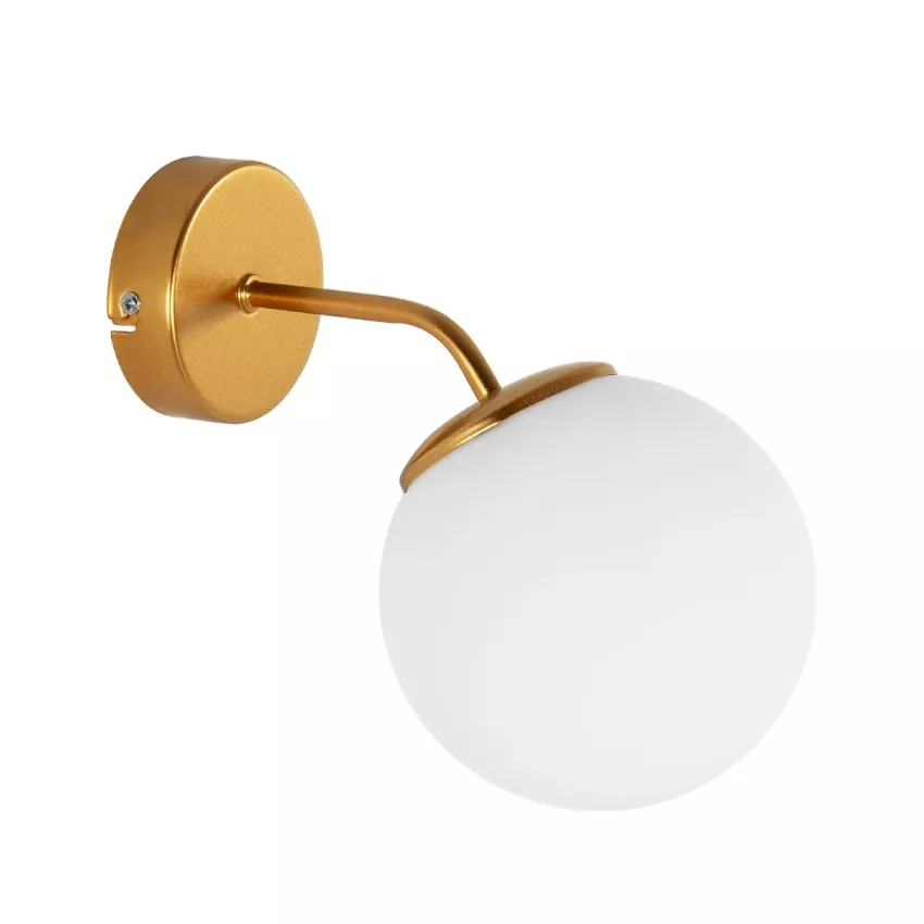 DALPH  Vintage Επιτοίχιο Φωτιστικό Απλίκα Μονόφωτο 1 x E27 IP20 Χρυσό Μέταλλο με Λευκό Γυαλί - M15 x Π18 x Υ22.5cm